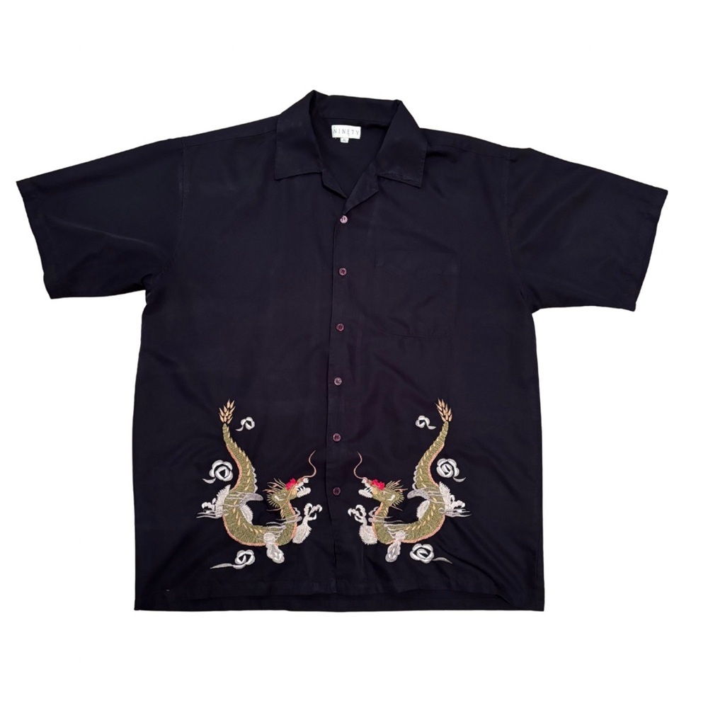 Ninety Vintage Navy Dragon Embroidered Men's Shirt
